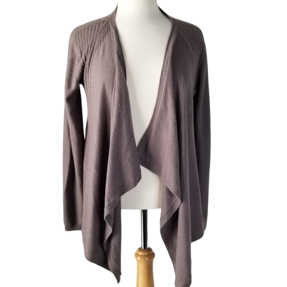 Velvet Gray 100% Cashmere Draped Open Front Long Sleeve Cardigan Size S